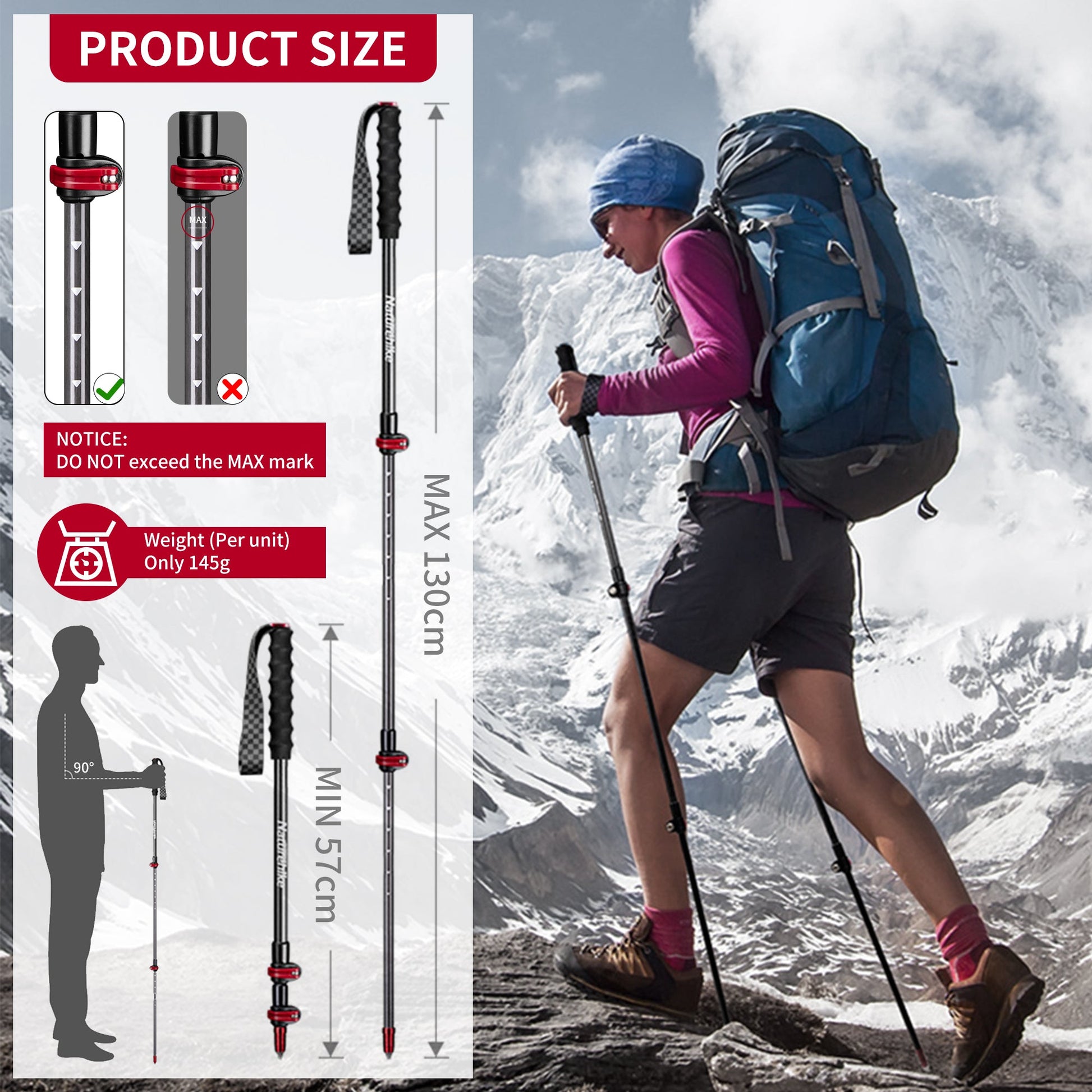 First Snow EXT2 - UltraLight Carbon Fiber External Lock Trekking Pole