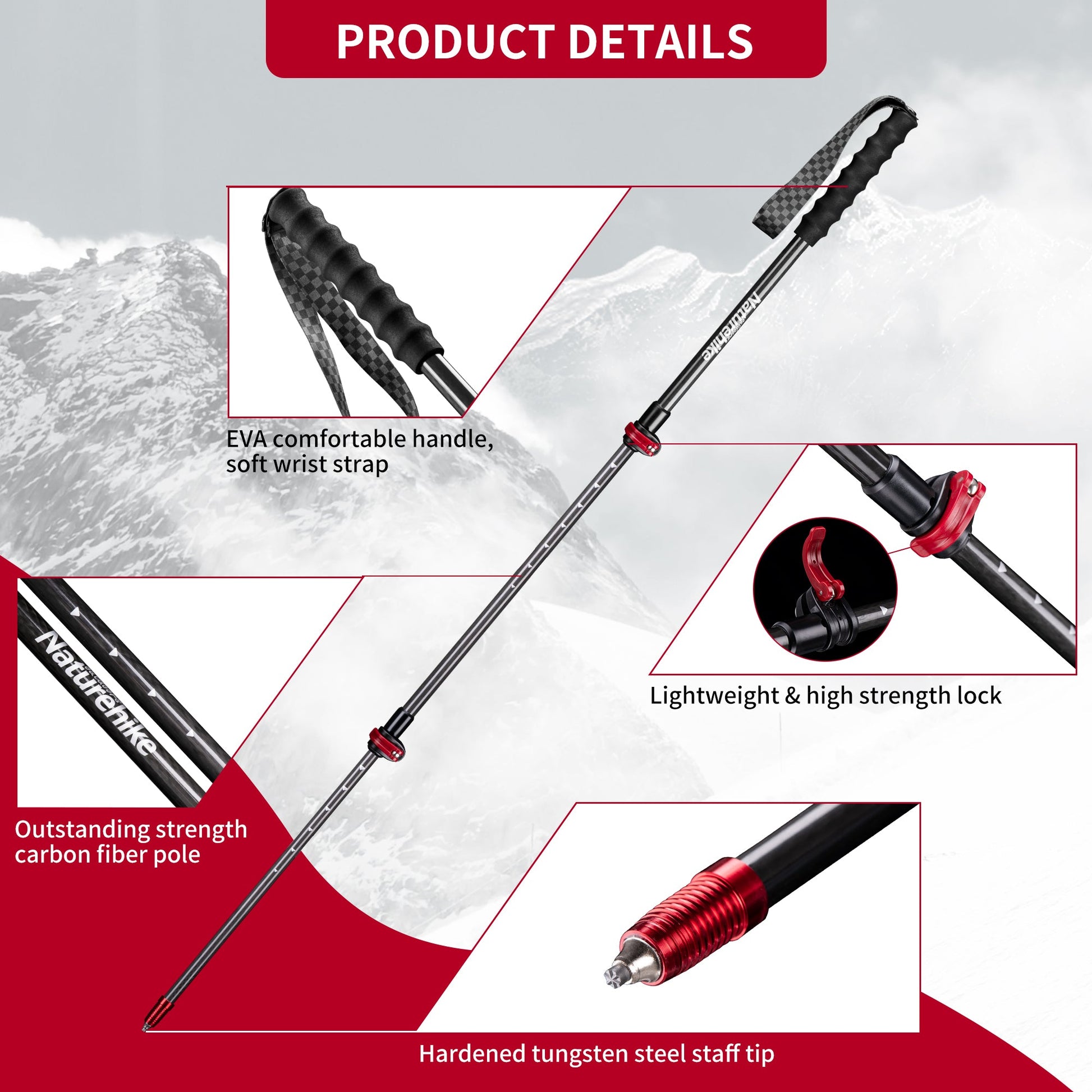 First Snow EXT2 - UltraLight Carbon Fiber External Lock Trekking Pole