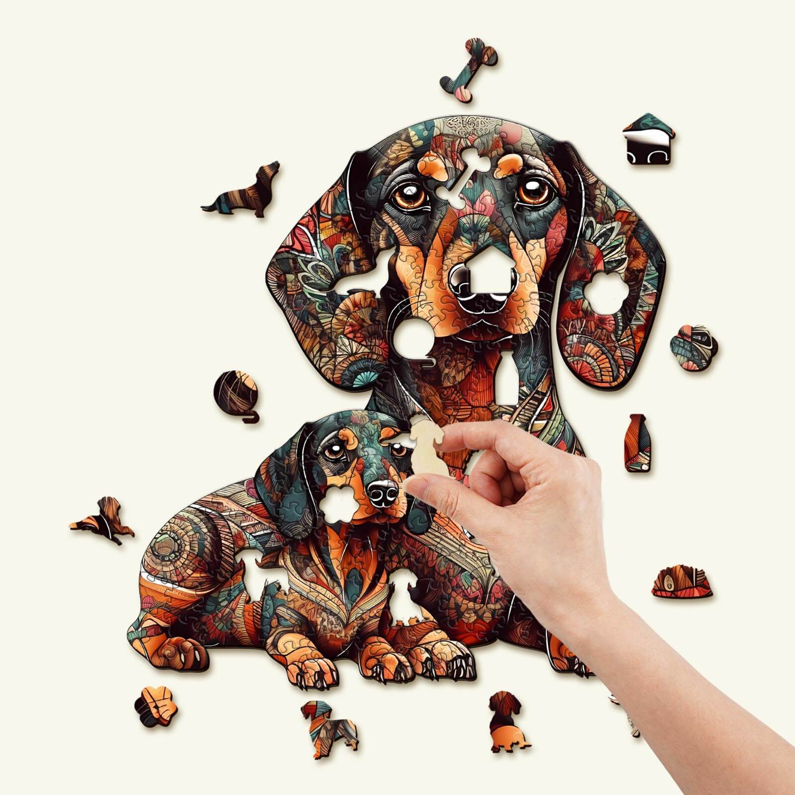 Dachshund Family - 2 Wooden Jigsaw Puzzle